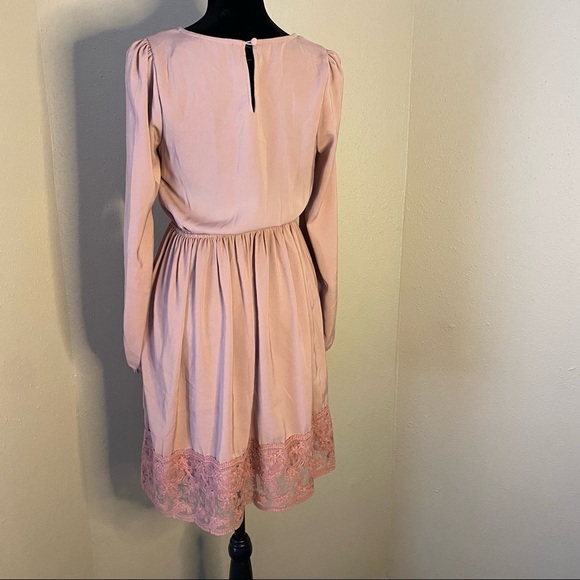Doe & Rae Pink Lace Long Sleeve Midi Dress size xs - Picture 2 of 5